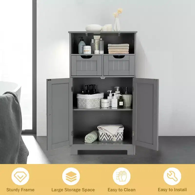 Mobiletto da bagno in legno con cassetti e ante