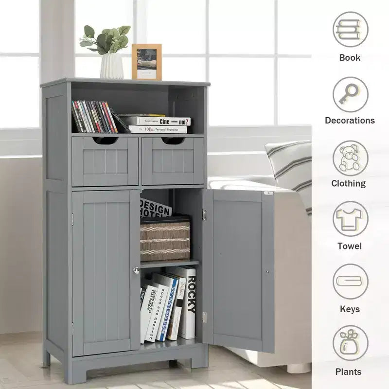 Mobiletto da bagno in legno con cassetti e ante