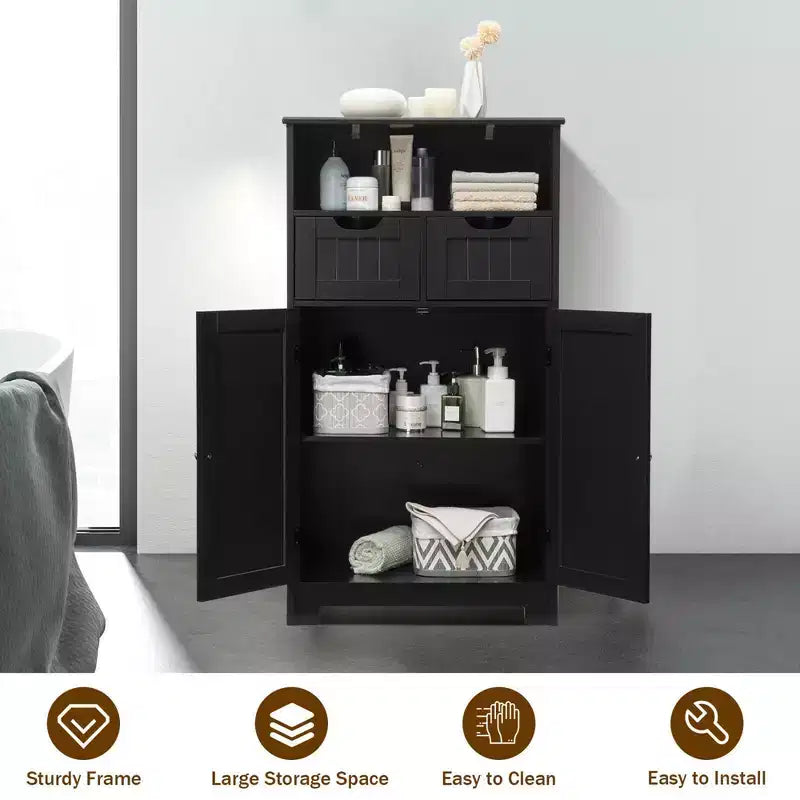Mobiletto da bagno in legno con cassetti e ante