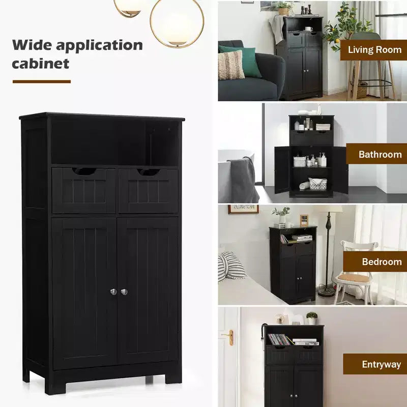 Mobiletto da bagno in legno con cassetti e ante