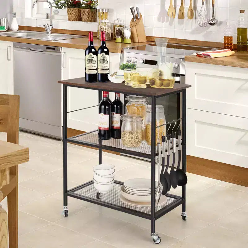 Carrello da portata industriale Carrello da cucina su ruote con spazio di archiviazione Nero