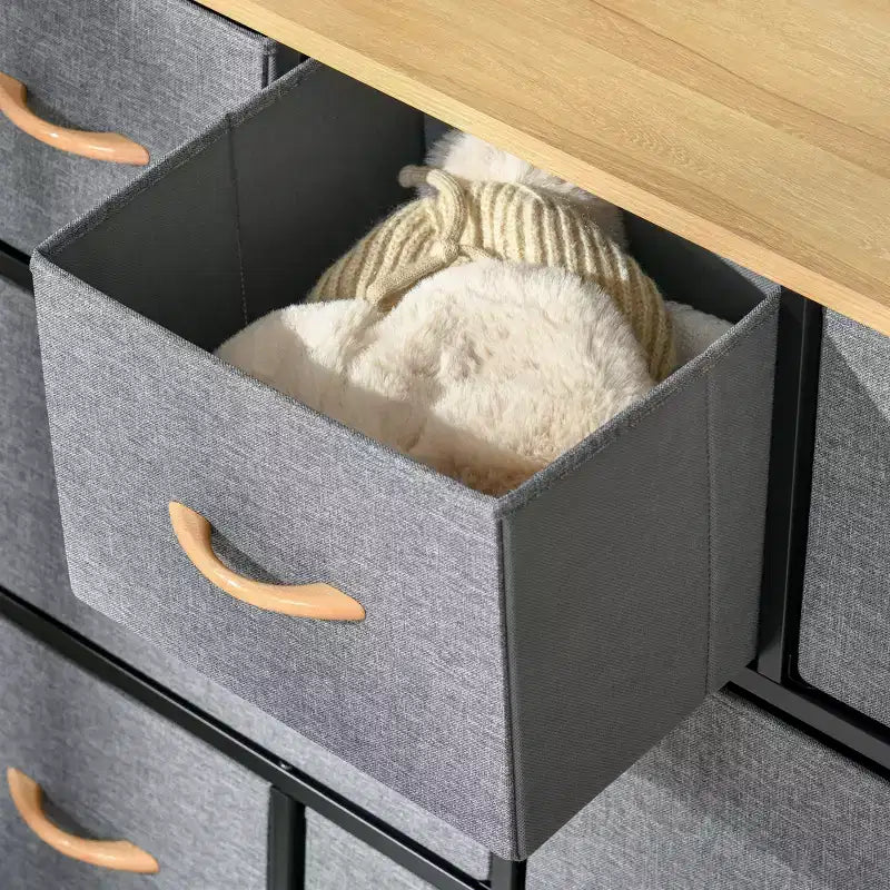 Comò, Cassettiera in tessuto, Unità organizer a torre con struttura in acciaio per camera da letto, corridoio