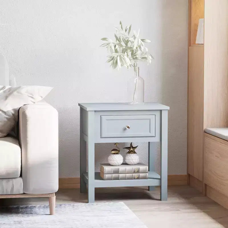 Accent End Table, Sofa Side Table with Storage Drawer and Bottom Shelf for Living Room,gray