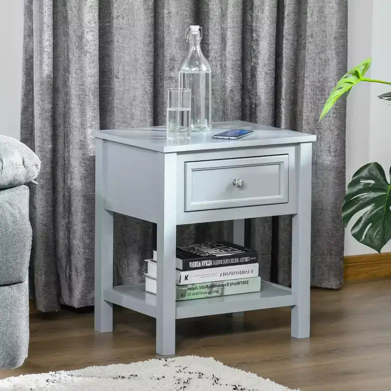 Accent End Table, Sofa Side Table with Storage Drawer and Bottom Shelf for Living Room,gray