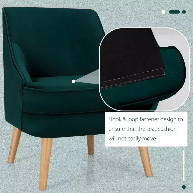 Set di 2 Poltrone Accent in Velluto Poltroncina Singola con Gambe in Legno Massello di Gomma Rosa\Verde\Grigio