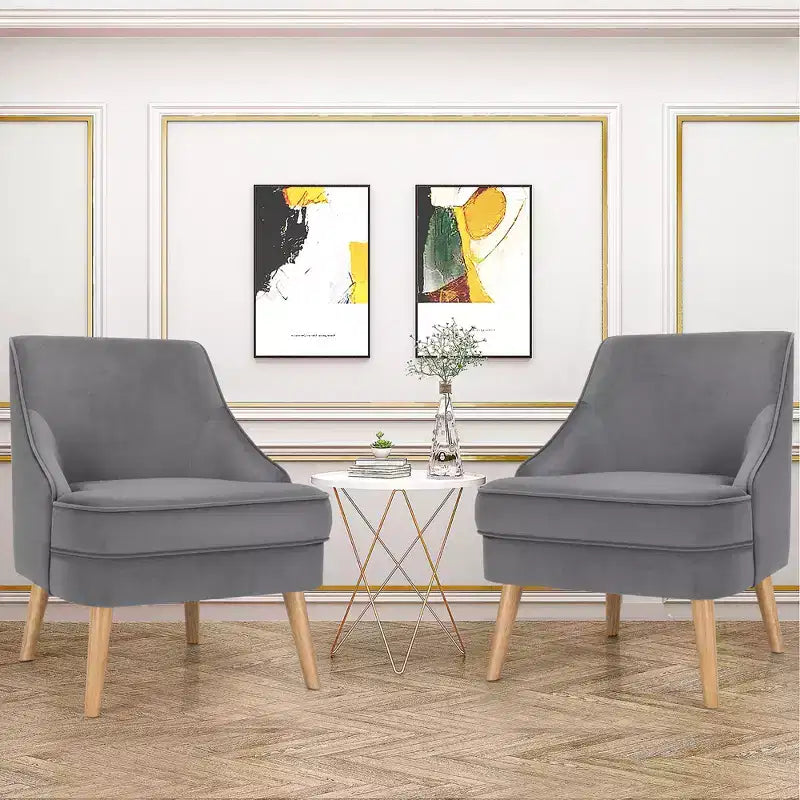 Set di 2 Poltrone Accent in Velluto Poltroncina Singola con Gambe in Legno Massello di Gomma Rosa\Verde\Grigio