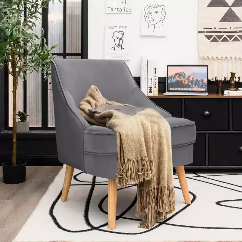 Set di 2 Poltrone Accent in Velluto Poltroncina Singola con Gambe in Legno Massello di Gomma Rosa\Verde\Grigio
