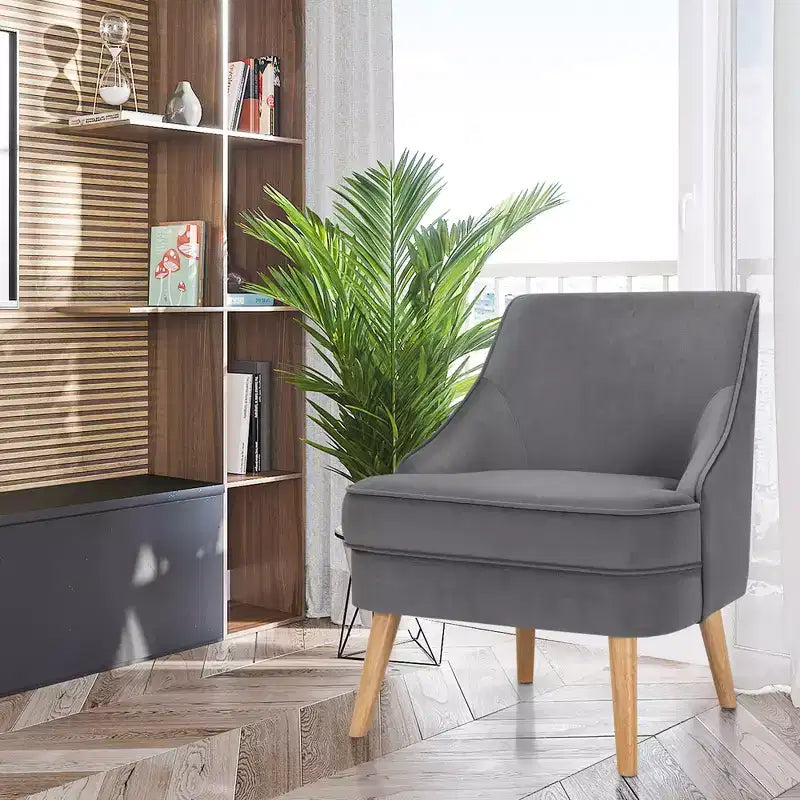 Set di 2 Poltrone Accent in Velluto Poltroncina Singola con Gambe in Legno Massello di Gomma Rosa\Verde\Grigio