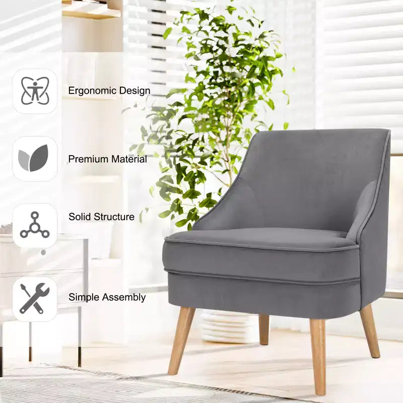 Set di 2 Poltrone Accent in Velluto Poltroncina Singola con Gambe in Legno Massello di Gomma Rosa\Verde\Grigio
