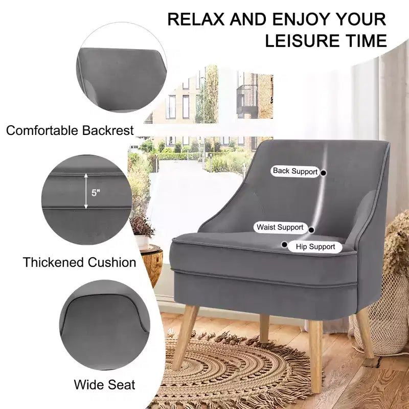 Set di 2 Poltrone Accent in Velluto Poltroncina Singola con Gambe in Legno Massello di Gomma Rosa\Verde\Grigio