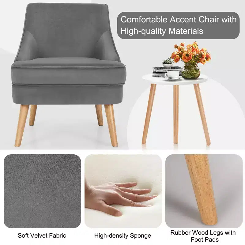 Set di 2 Poltrone Accent in Velluto Poltroncina Singola con Gambe in Legno Massello di Gomma Rosa\Verde\Grigio