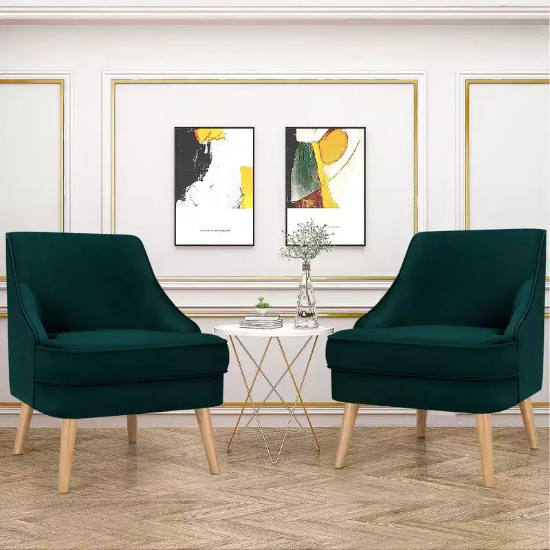 Set di 2 Poltrone Accent in Velluto Poltroncina Singola con Gambe in Legno Massello di Gomma Rosa\Verde\Grigio