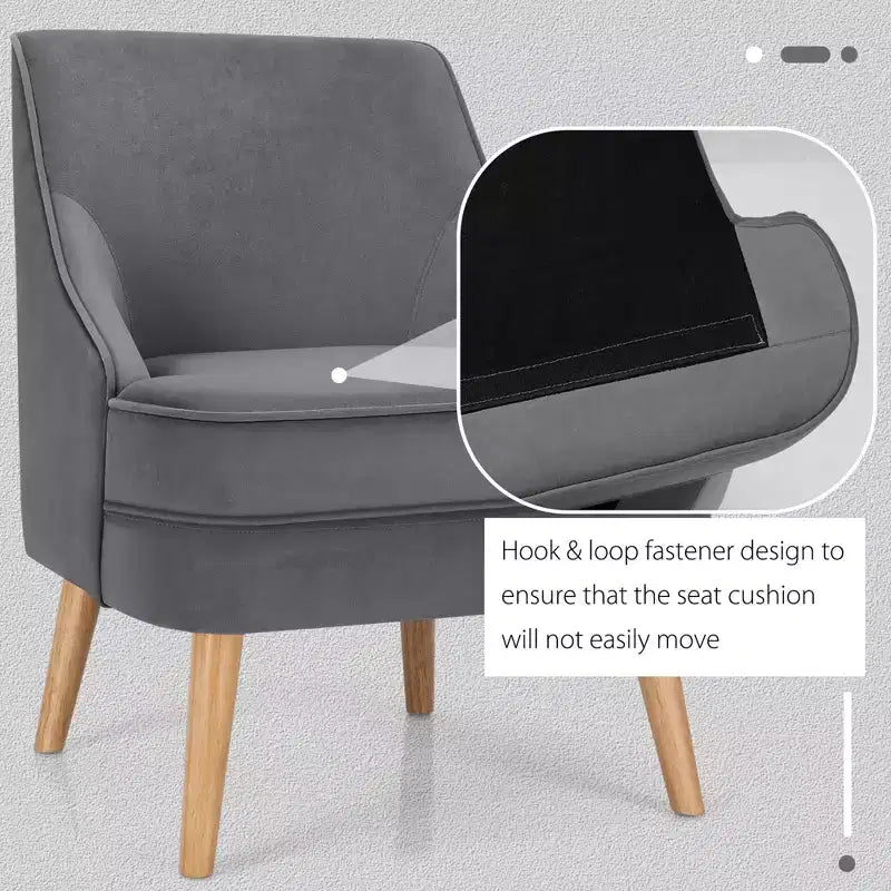 Set di 2 Poltrone Accent in Velluto Poltroncina Singola con Gambe in Legno Massello di Gomma Rosa\Verde\Grigio