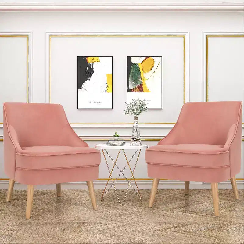 Set di 2 Poltrone Accent in Velluto Poltroncina Singola con Gambe in Legno Massello di Gomma Rosa\Verde\Grigio