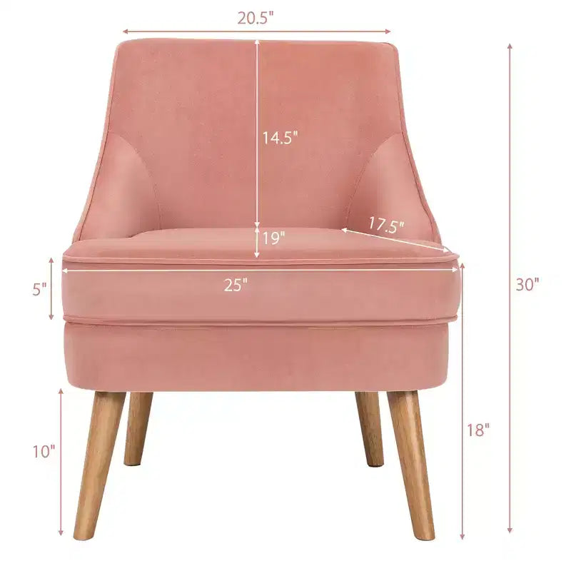 Set di 2 Poltrone Accent in Velluto Poltroncina Singola con Gambe in Legno Massello di Gomma Rosa\Verde\Grigio