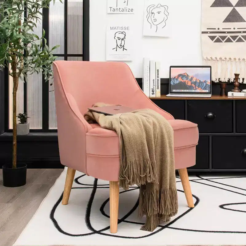 Set di 2 Poltrone Accent in Velluto Poltroncina Singola con Gambe in Legno Massello di Gomma Rosa\Verde\Grigio