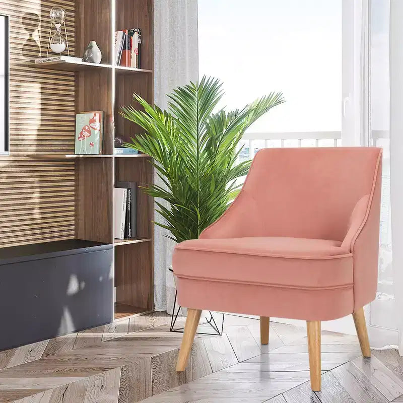 Set di 2 Poltrone Accent in Velluto Poltroncina Singola con Gambe in Legno Massello di Gomma Rosa\Verde\Grigio