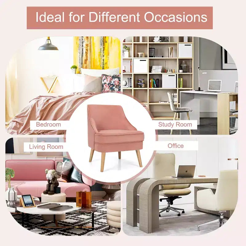 Set di 2 Poltrone Accent in Velluto Poltroncina Singola con Gambe in Legno Massello di Gomma Rosa\Verde\Grigio