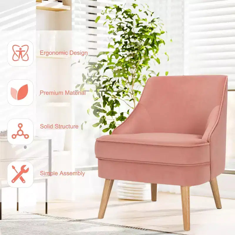 Set di 2 Poltrone Accent in Velluto Poltroncina Singola con Gambe in Legno Massello di Gomma Rosa\Verde\Grigio