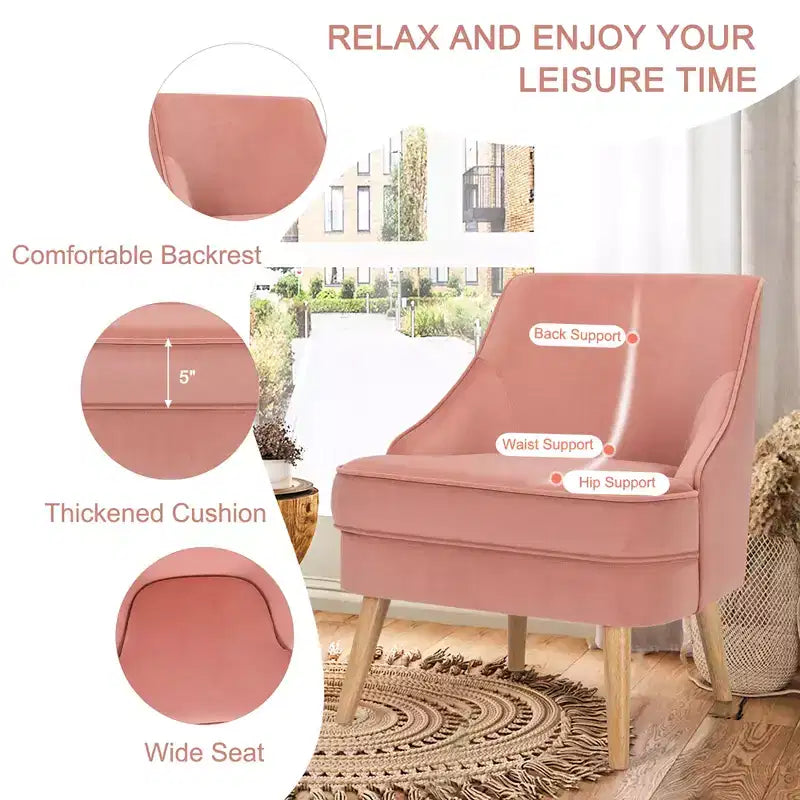 Set di 2 Poltrone Accent in Velluto Poltroncina Singola con Gambe in Legno Massello di Gomma Rosa\Verde\Grigio