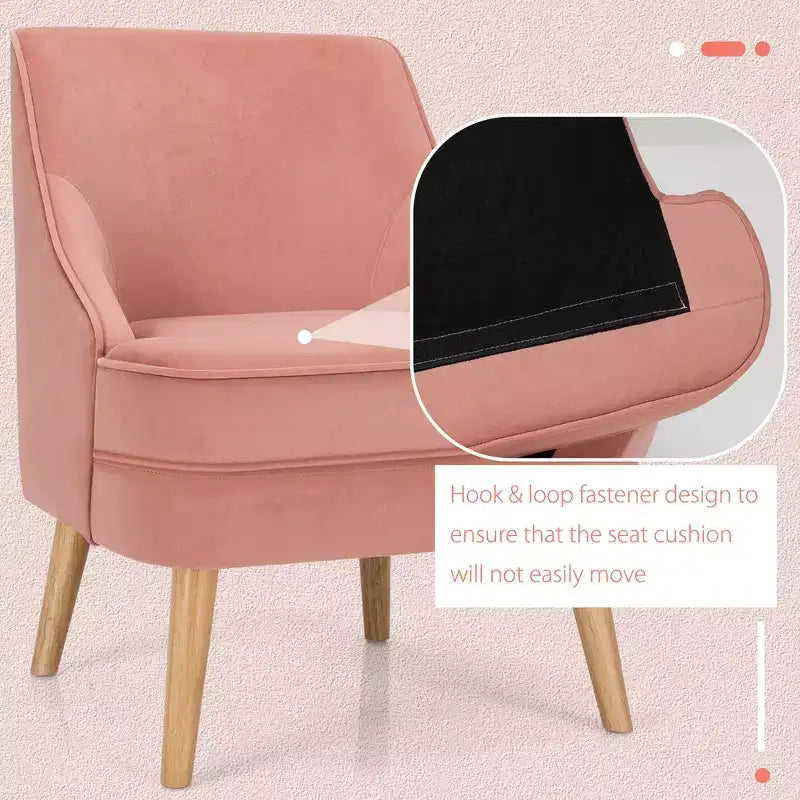 Set di 2 Poltrone Accent in Velluto Poltroncina Singola con Gambe in Legno Massello di Gomma Rosa\Verde\Grigio