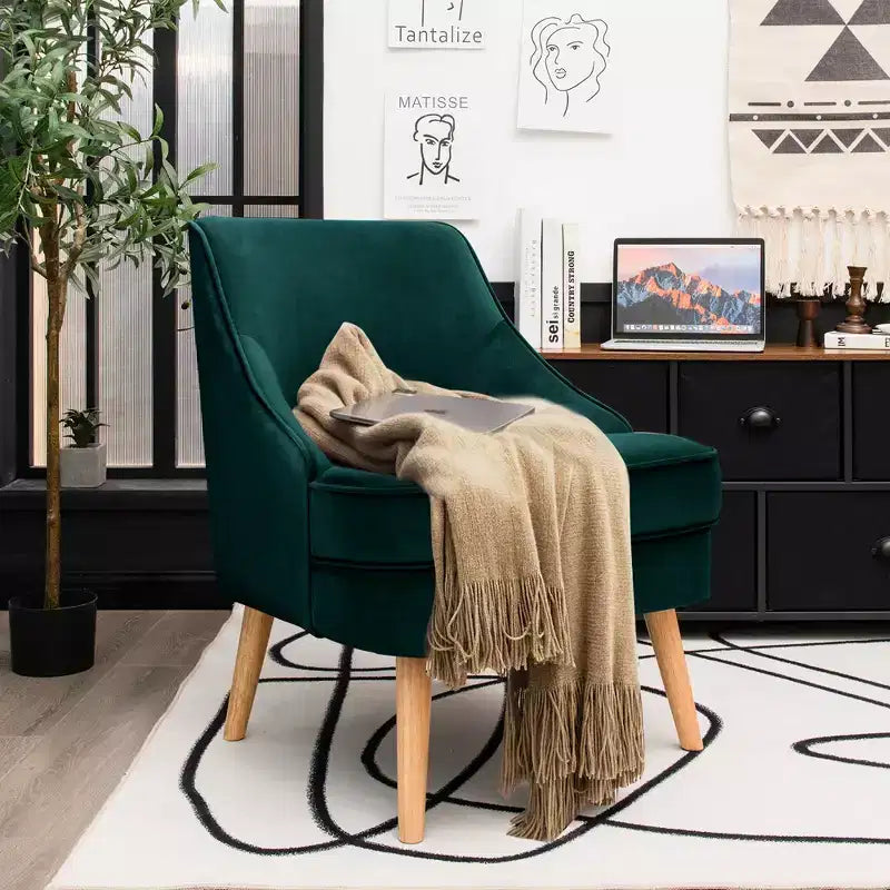 Set di 2 Poltrone Accent in Velluto Poltroncina Singola con Gambe in Legno Massello di Gomma Rosa\Verde\Grigio