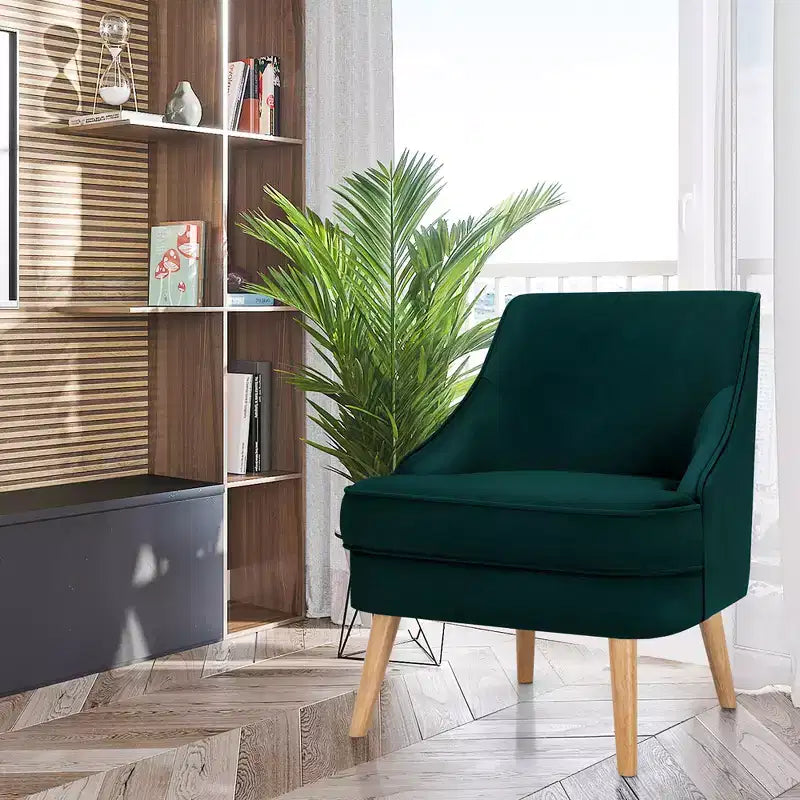 Set di 2 Poltrone Accent in Velluto Poltroncina Singola con Gambe in Legno Massello di Gomma Rosa\Verde\Grigio