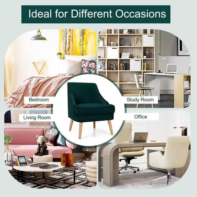 Set di 2 Poltrone Accent in Velluto Poltroncina Singola con Gambe in Legno Massello di Gomma Rosa\Verde\Grigio