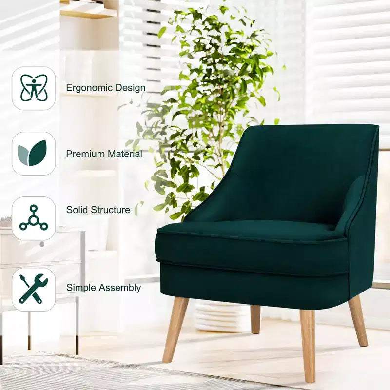 Set di 2 Poltrone Accent in Velluto Poltroncina Singola con Gambe in Legno Massello di Gomma Rosa\Verde\Grigio