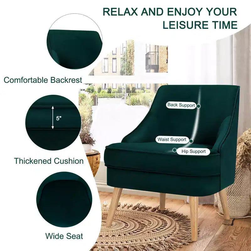 Set di 2 Poltrone Accent in Velluto Poltroncina Singola con Gambe in Legno Massello di Gomma Rosa\Verde\Grigio