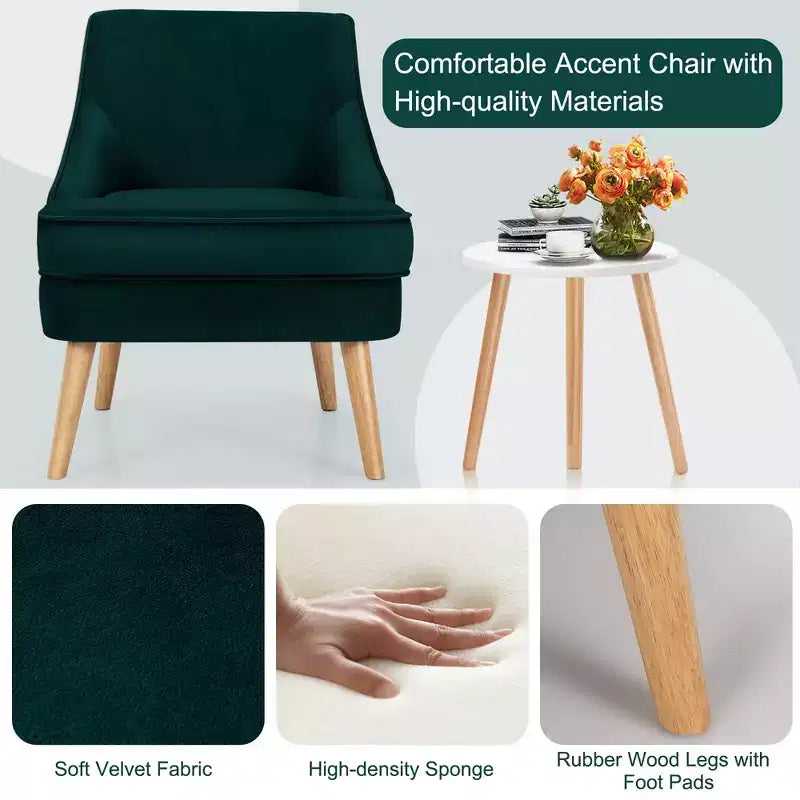 Set di 2 Poltrone Accent in Velluto Poltroncina Singola con Gambe in Legno Massello di Gomma Rosa\Verde\Grigio