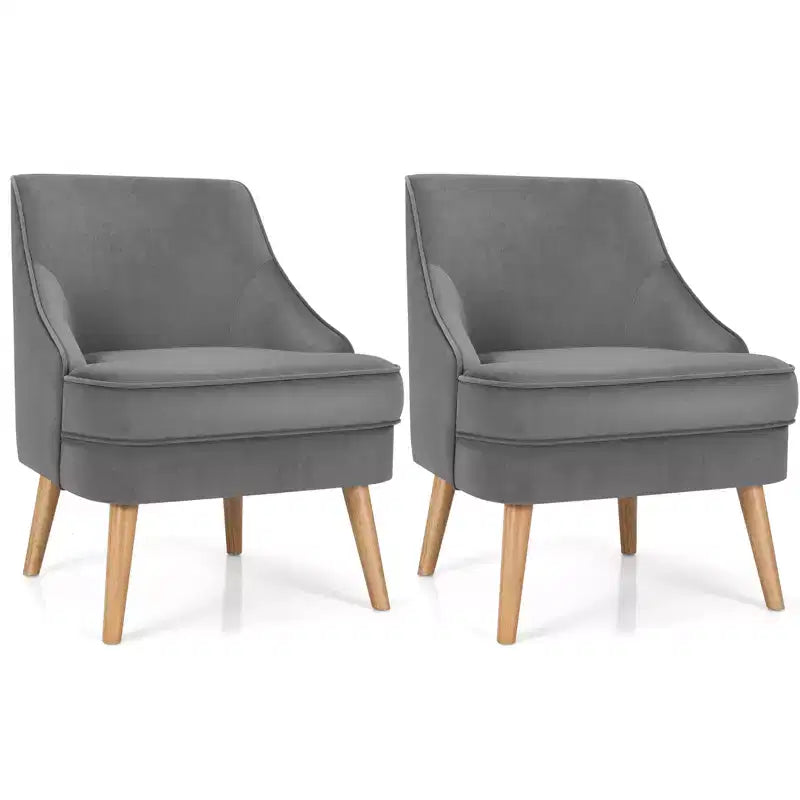 Set di 2 Poltrone Accent in Velluto Poltroncina Singola con Gambe in Legno Massello di Gomma Rosa\Verde\Grigio
