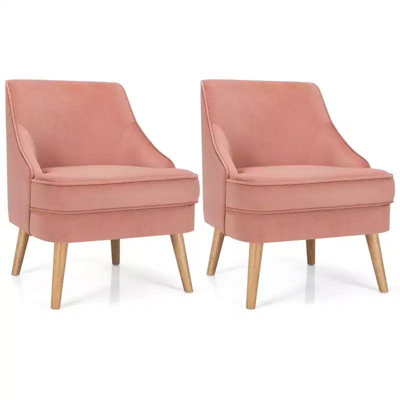 Set di 2 Poltrone Accent in Velluto Poltroncina Singola con Gambe in Legno Massello di Gomma Rosa\Verde\Grigio